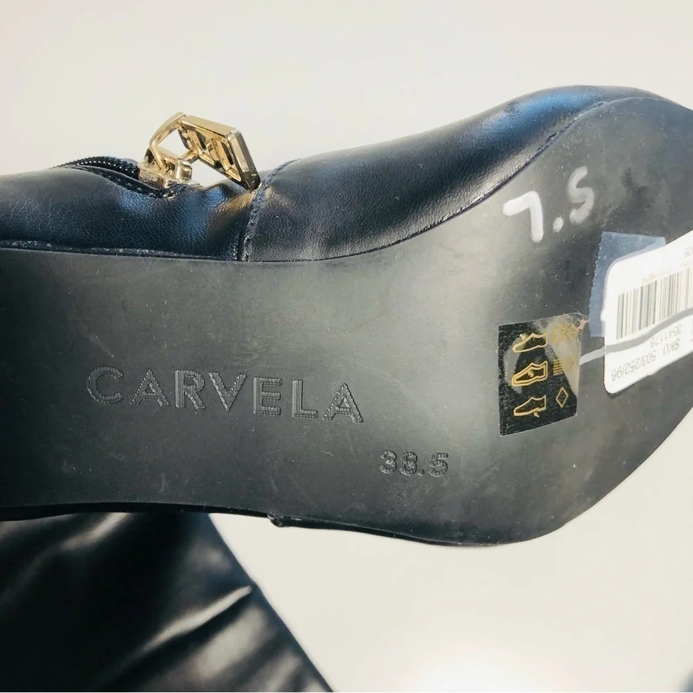 NEW CARVELA Black Second Skin wide-fit faux-leather over-the-knee boots sz 38.5
